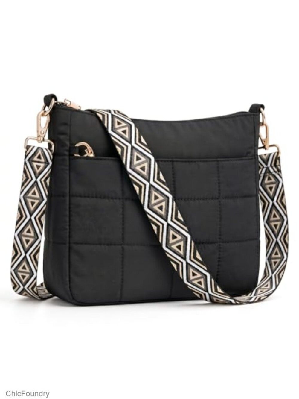 Quilted Nylon Crossbody Bag Anti-Theft Puffer Purse Wide Guitar Strap